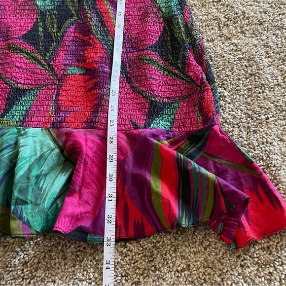 FARM Rio Midnight Leaves Mini Dress Women’s S Smocked Ruffle Puff Sleeve Cotton - Picture 11 of 16